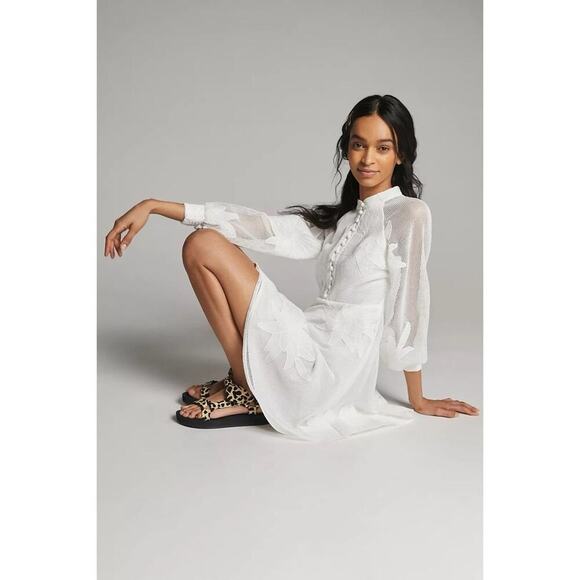 Anthropologie Mare Mare Sabine Embroidered Mini Dress Sz XS White - Picture 2 of 9